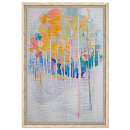 Abstract painting of colorful trees in light wooden frame for Serene Spectrum Rapids room decor