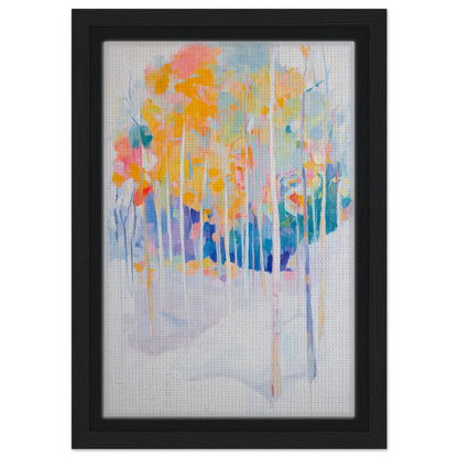 Abstract painting of colorful, dripping brushstrokes inspired by trees, Serene Spectrum Rapids