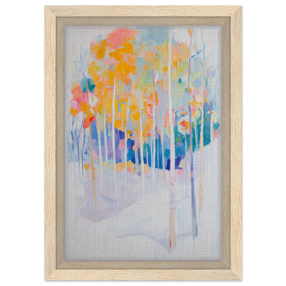 Abstract painting of colorful trees in a wooden frame for Serene Spectrum Rapids room decor