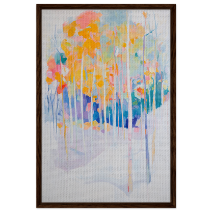 Abstract watercolor painting of colorful trees in Serene Spectrum Rapids framed canvas print