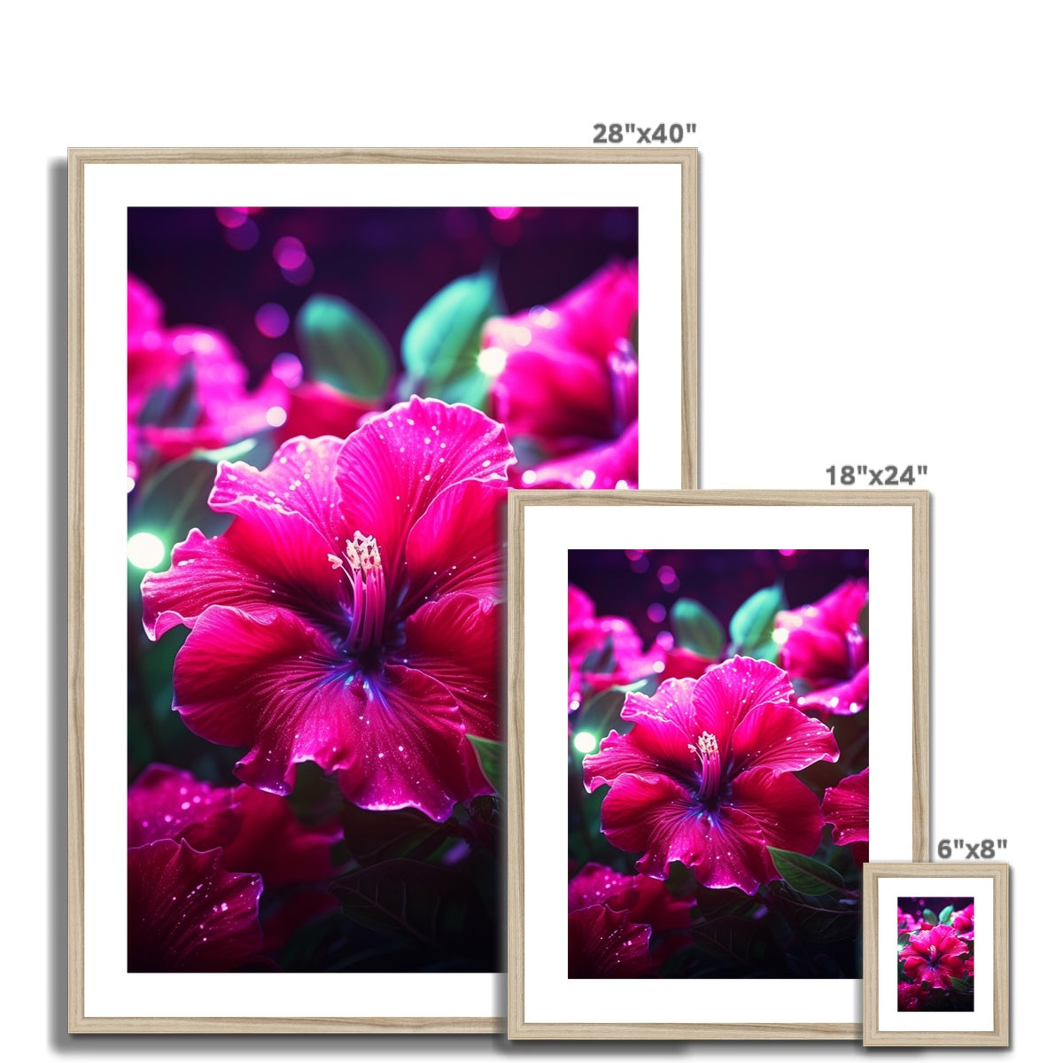 A set of three framed prints with pink flowers