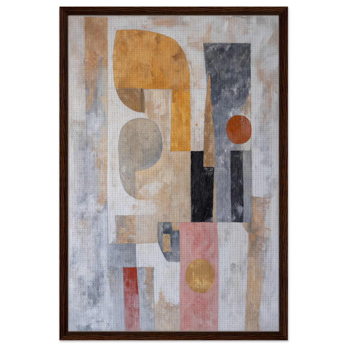 Abstract painting of geometric shapes in muted earthy tones for Shapes Harmony Reverie room decor