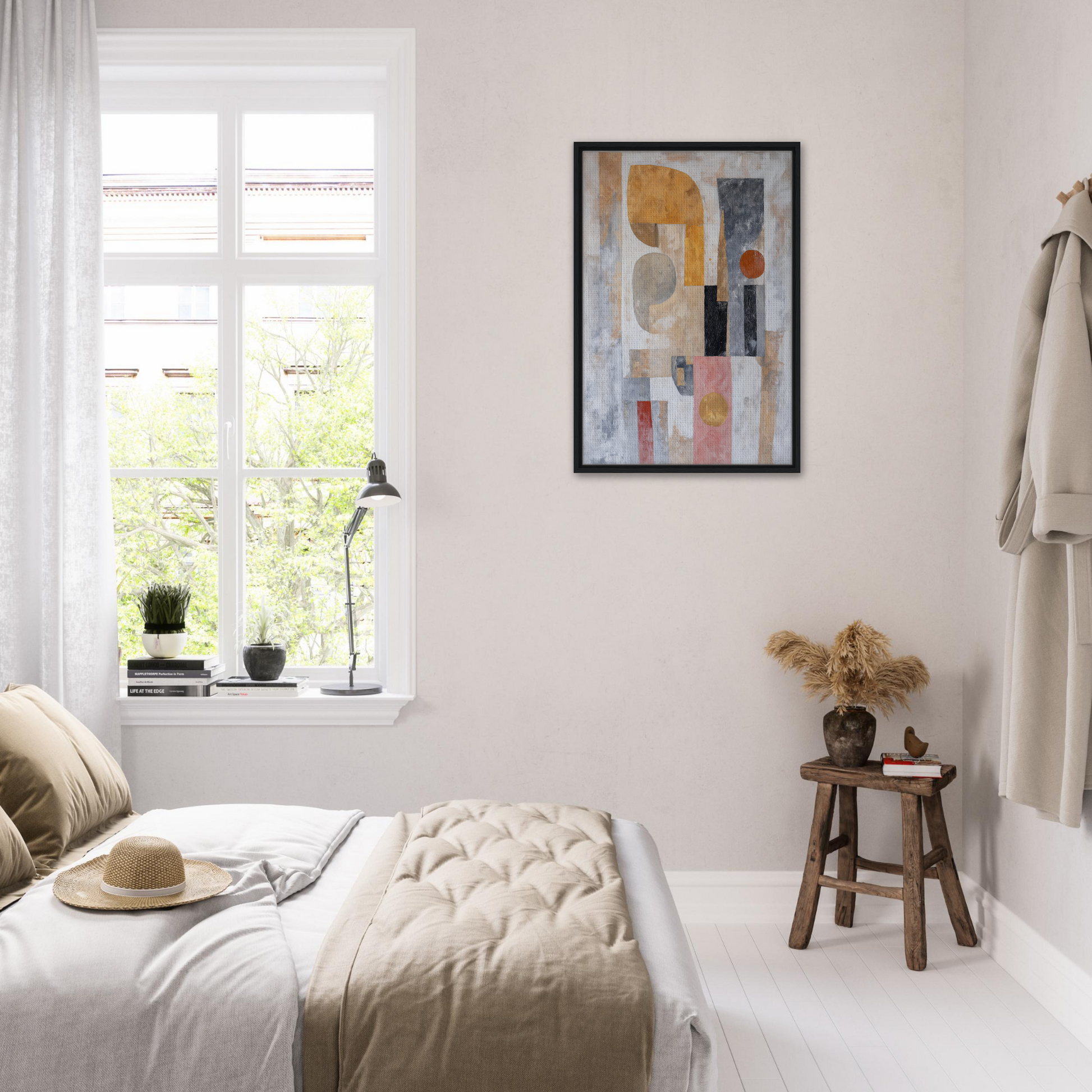 Cozy bedroom with minimalist decor and natural light featuring Shapes Harmony Reverie