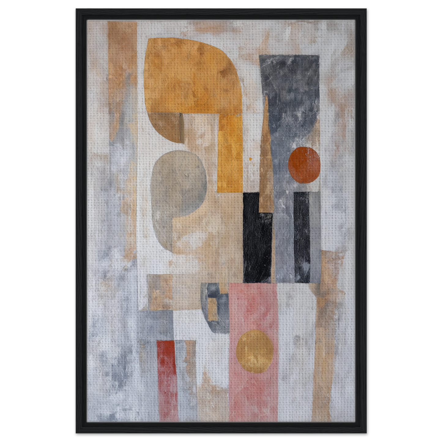 Abstract painting with geometric shapes in muted tones, Shapes Harmony Reverie framed canvas print