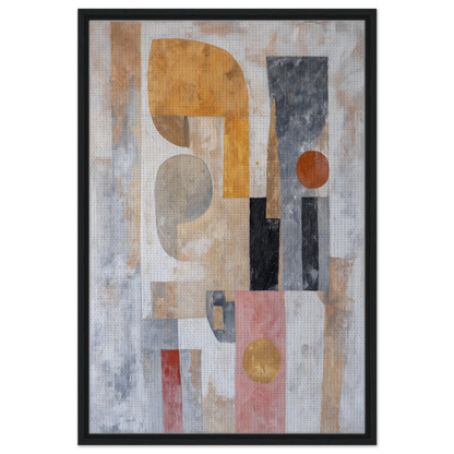 Abstract painting with geometric shapes in muted tones, Shapes Harmony Reverie framed canvas print