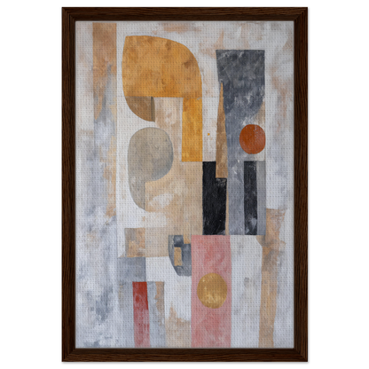 Abstract painting with geometric shapes in muted colors, Shapes Harmony Reverie framed canvas print