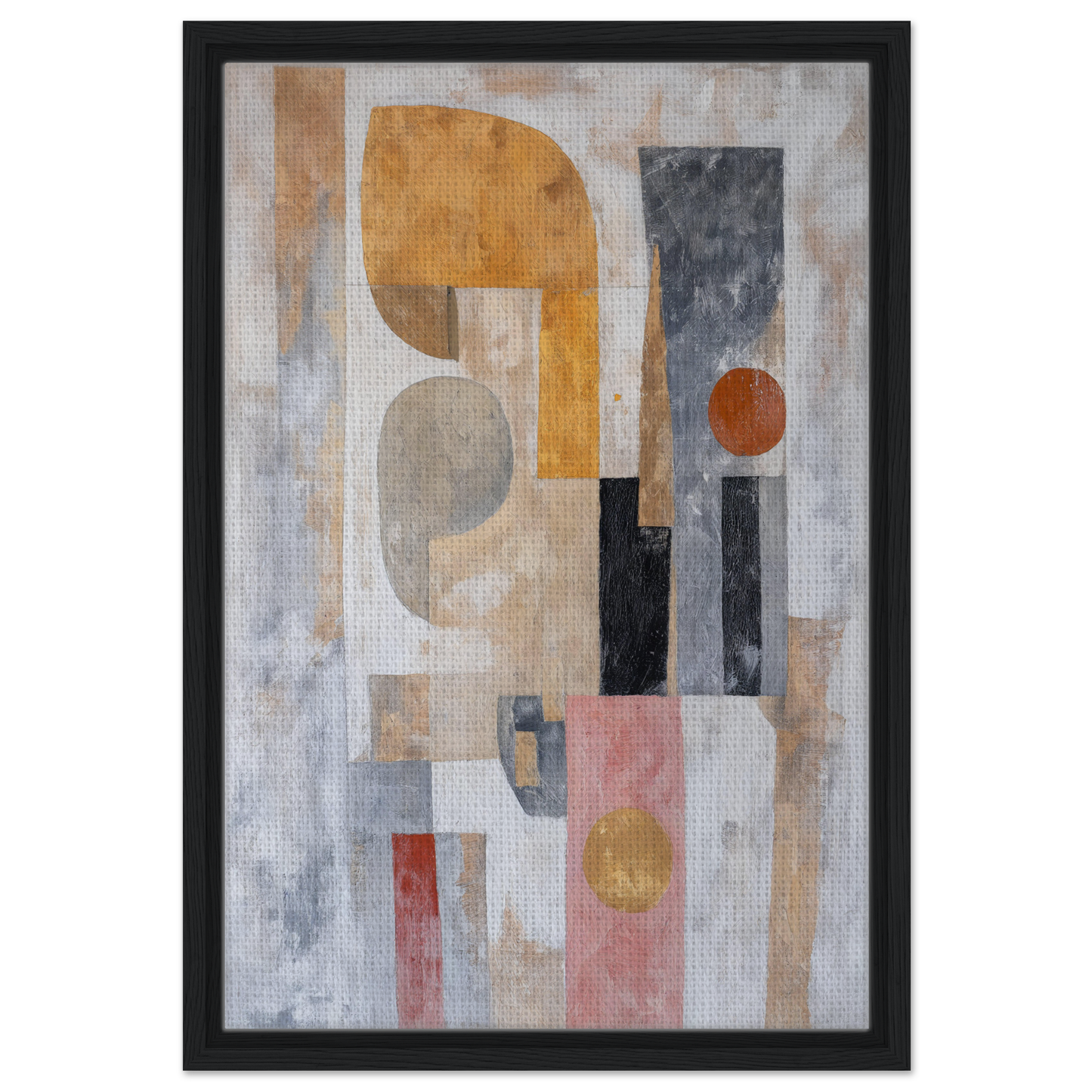 Abstract painting of geometric shapes in muted colors for Shapes Harmony Reverie room decor