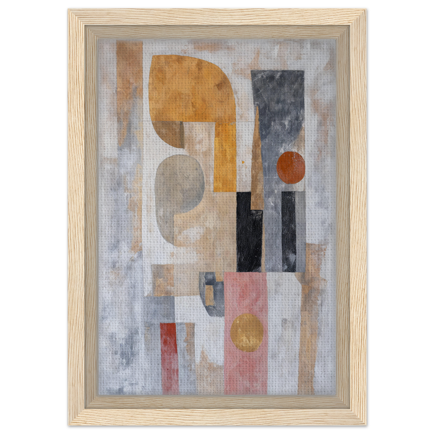 Abstract painting of geometric shapes in earthy tones for Shapes Harmony Reverie framed canvas print