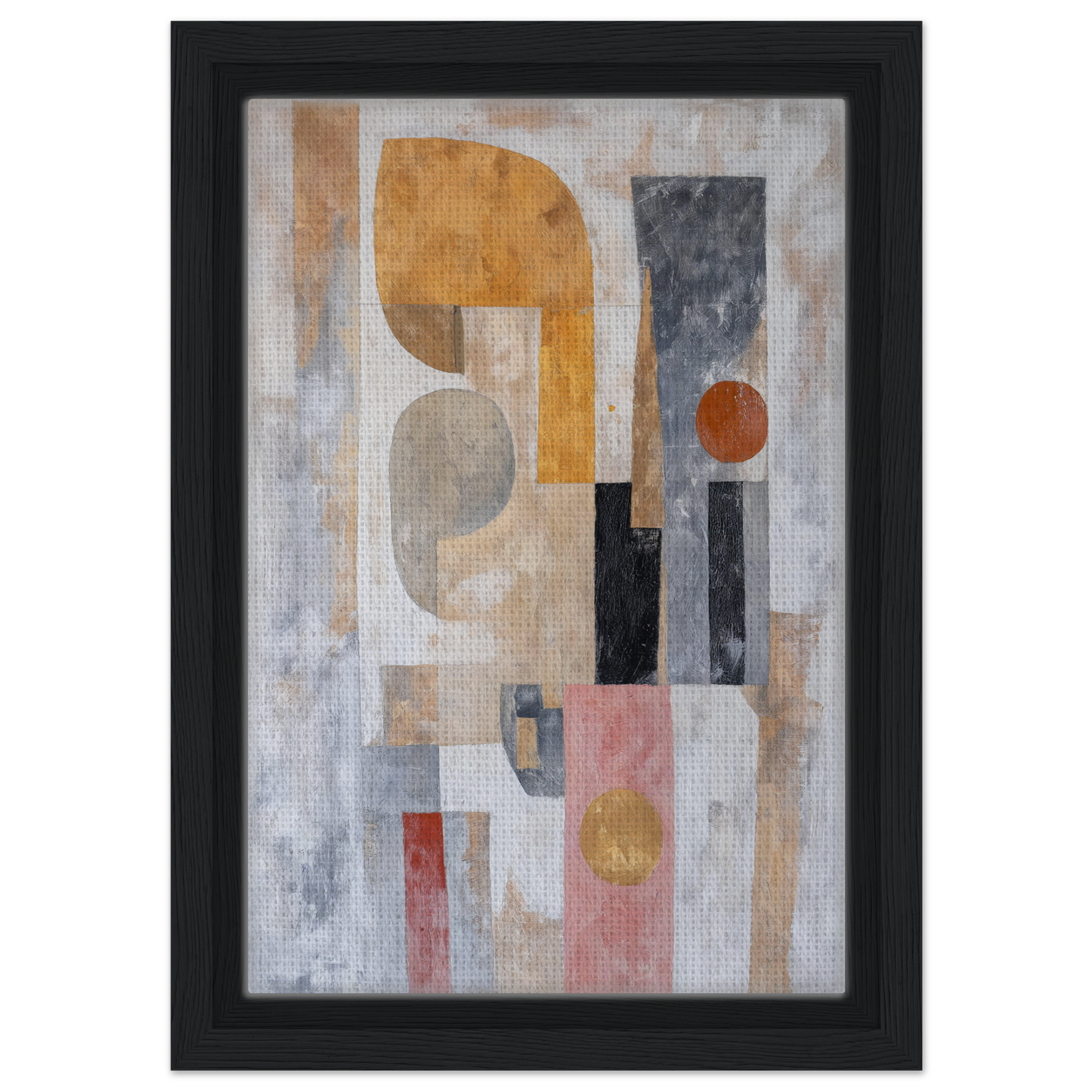 Abstract painting of geometric shapes in earthy tones, Shapes Harmony Reverie framed canvas print