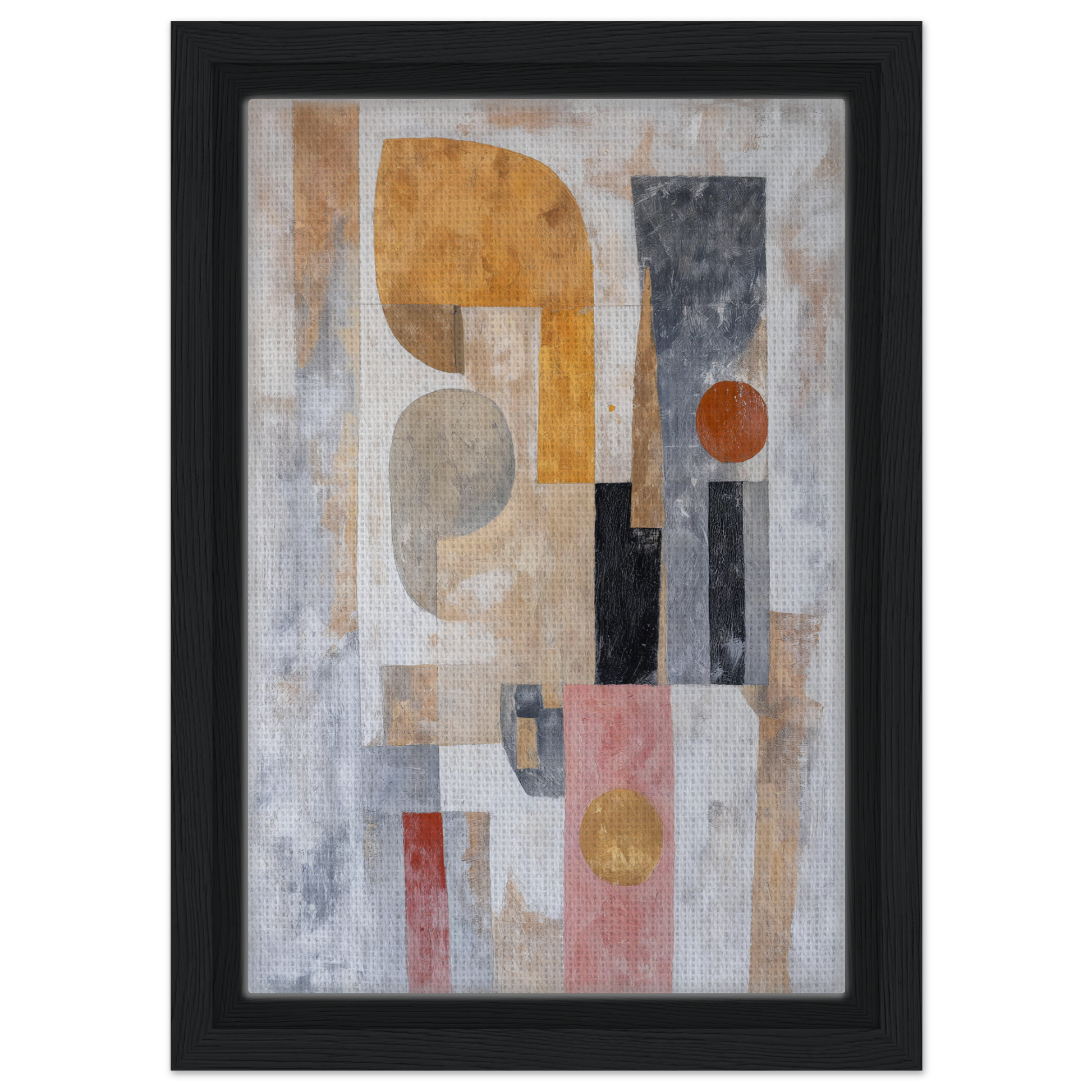 Abstract painting of geometric shapes in earthy tones, Shapes Harmony Reverie framed canvas print