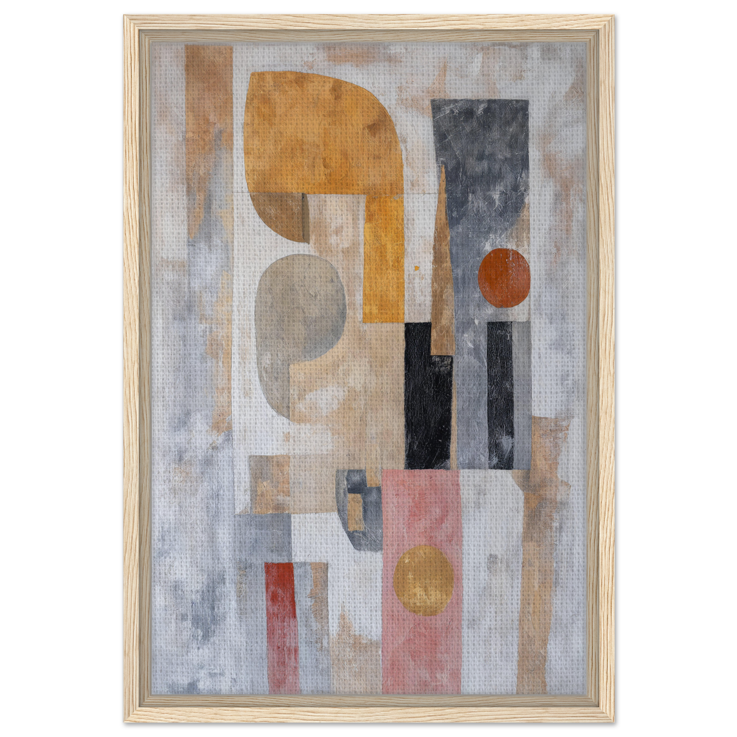 Abstract painting of geometric shapes in muted colors for Shapes Harmony Reverie room decor