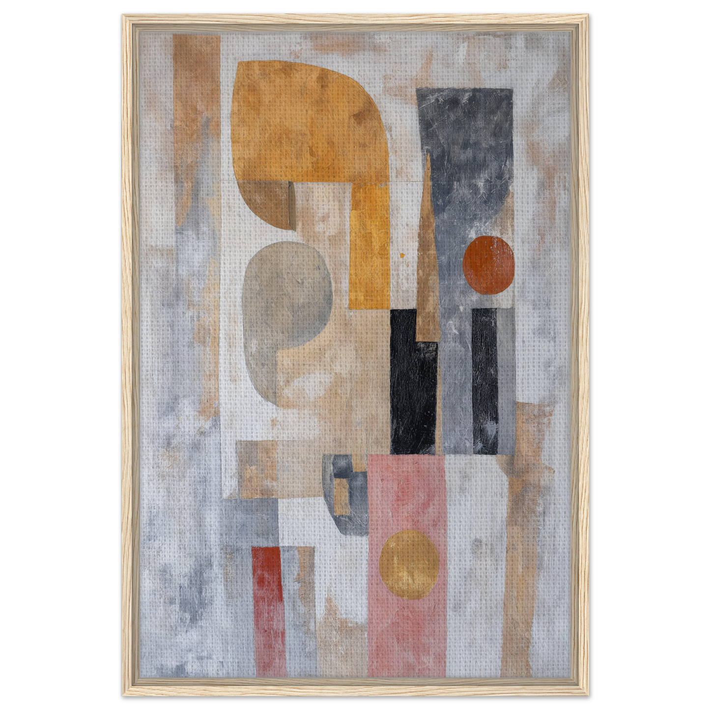 Abstract painting of geometric shapes in muted colors for Shapes Harmony Reverie room decor