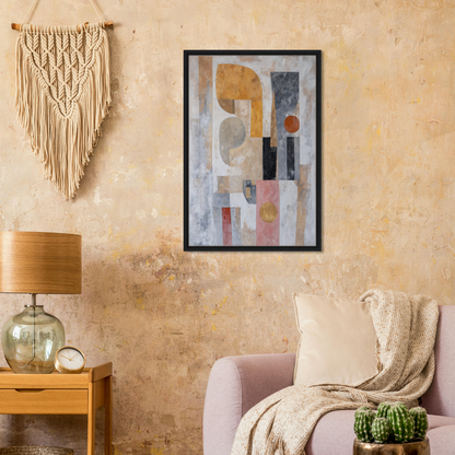 Abstract geometric painting in a black frame, Shapes Harmony Reverie by Fashion Oracle™