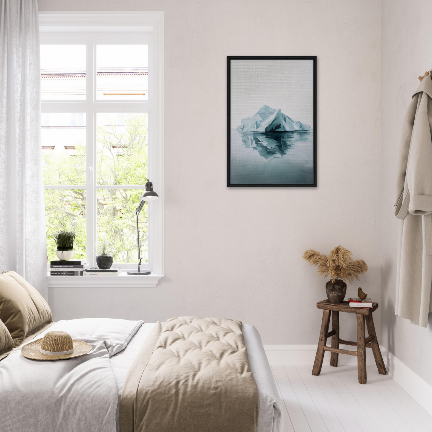 Serene bedroom featuring Silent Ocean Heartbeat artwork as stylish room decor