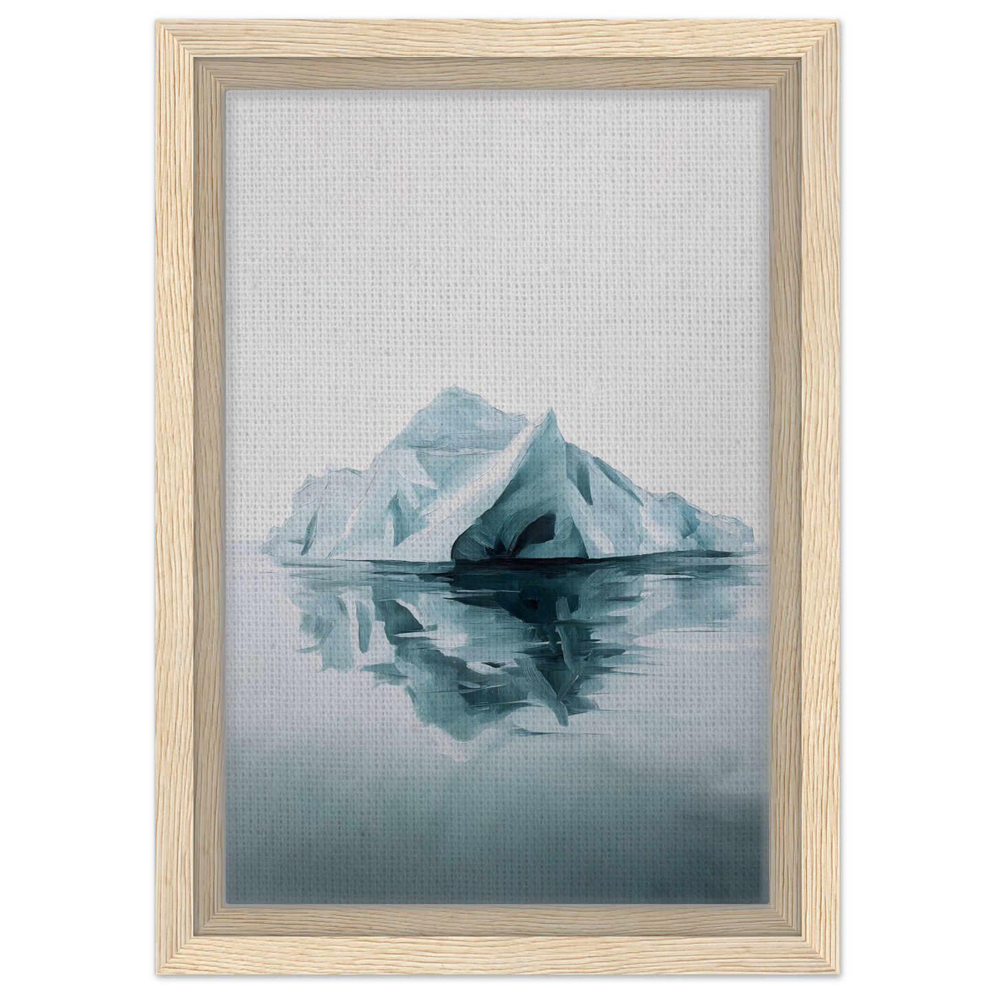 Painting of an iceberg reflected in calm water for Silent Ocean Heartbeat room decor