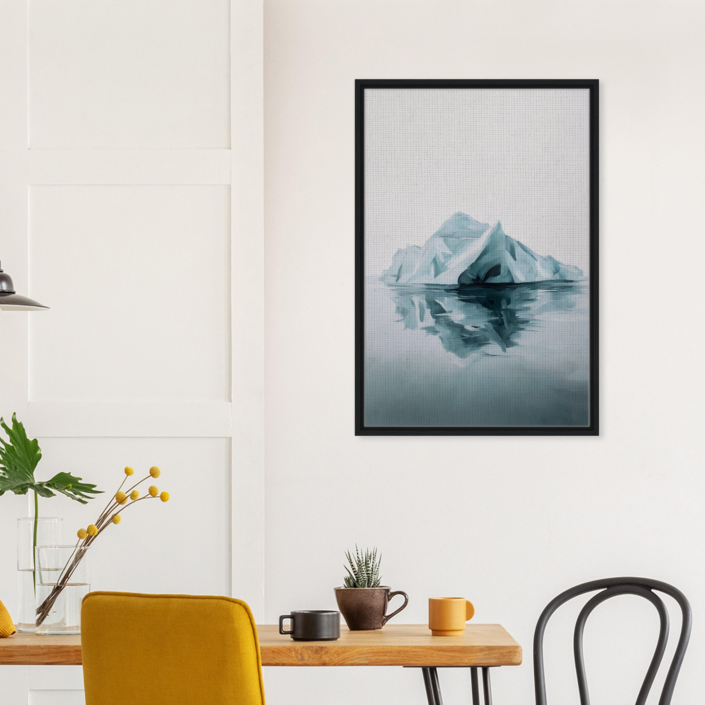 Framed canvas print of iceberg reflection in calm water, Silent Ocean Heartbeat