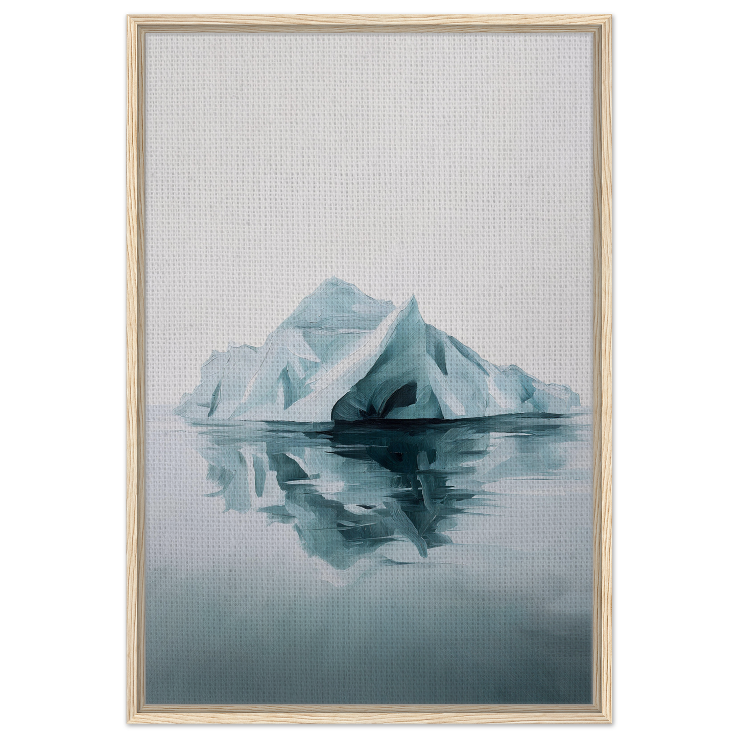 Iceberg reflection in calm water, muted blue-green tones - Silent Ocean Heartbeat framed canvas print