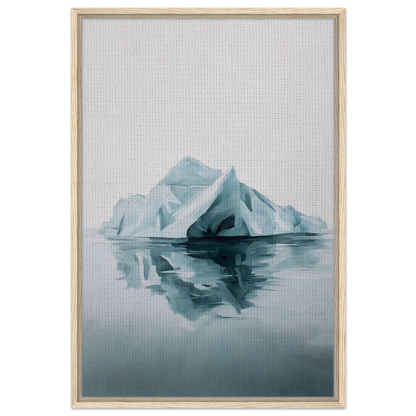 Iceberg reflection in calm water, muted blue-green tones - Silent Ocean Heartbeat framed canvas print