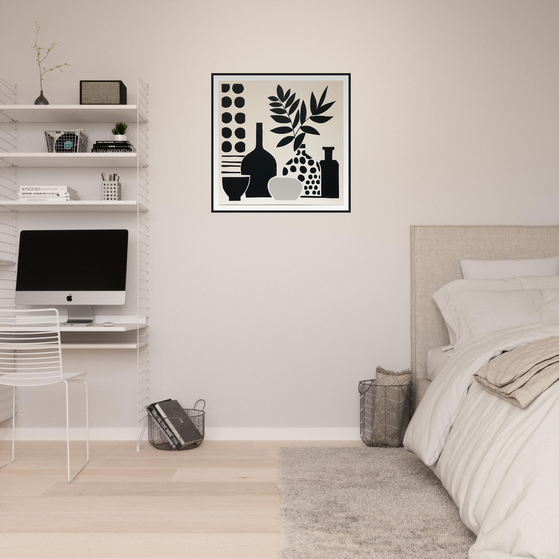 Black and white abstract botanical art with silhouetted vases from Silhouette Reciprocity Waves