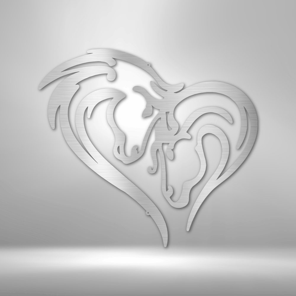 Heart-shaped design incorporating stylized horse heads.