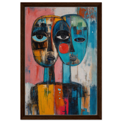 Abstract painting of two vibrant faces in Singular Mirror Maw framed canvas print