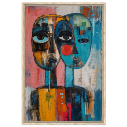 Abstract painting of two stylized faces in vibrant colors for Singular Mirror Maw