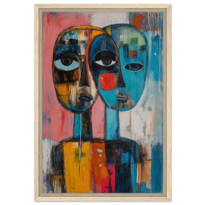 Abstract painting featuring two stylized faces in vibrant colors for Singular Mirror Maw