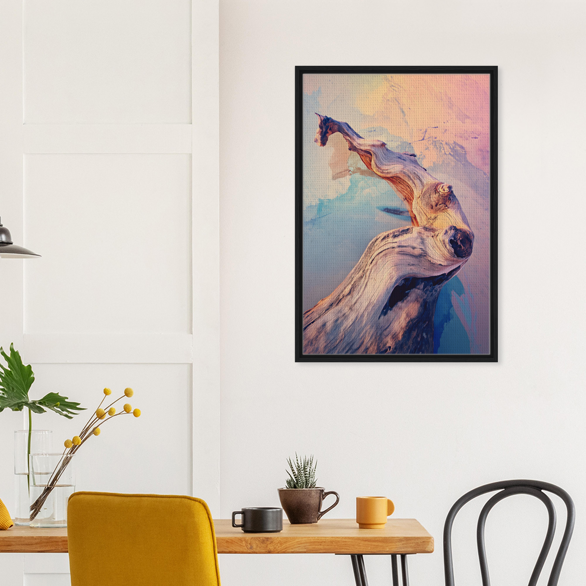 Framed canvas print of a colorful flowing figure in Skywood Surreal Haiku design