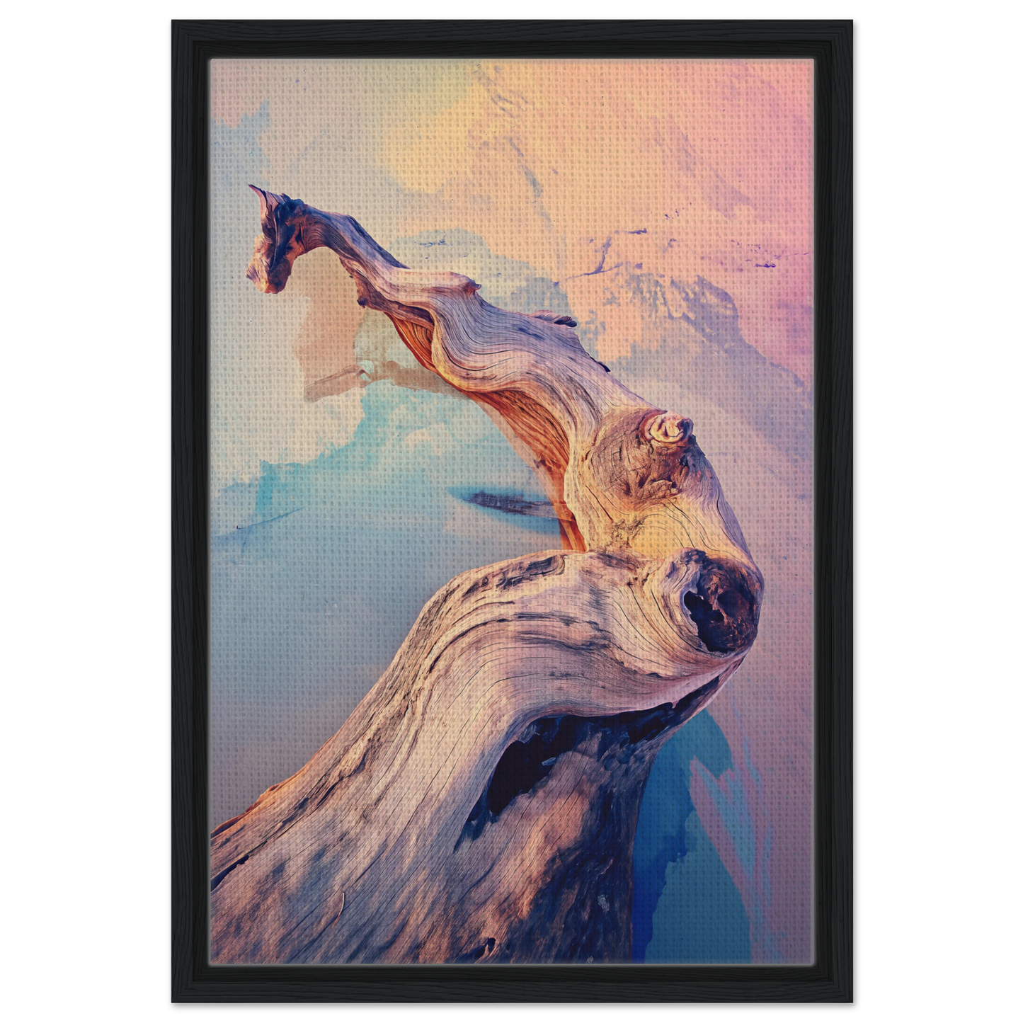 Abstract painting of a horse with colorful mane in Skywood Surreal Haiku framed canvas print