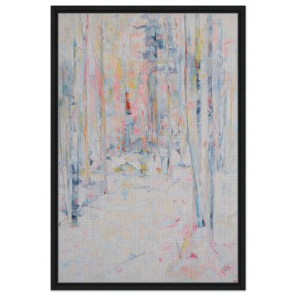 Abstract painting titled Snowbound Reverie Emerges with pastel streaks for elegant room decor