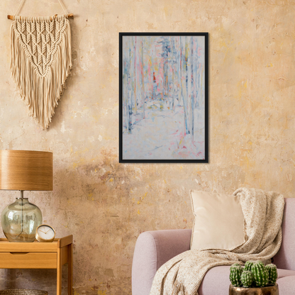 Framed abstract painting in pastel colors for Snowbound Reverie Emerges room decor