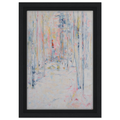 Abstract painting titled Snowbound Reverie Emerges with vertical pastel streaks, ideal for room decor