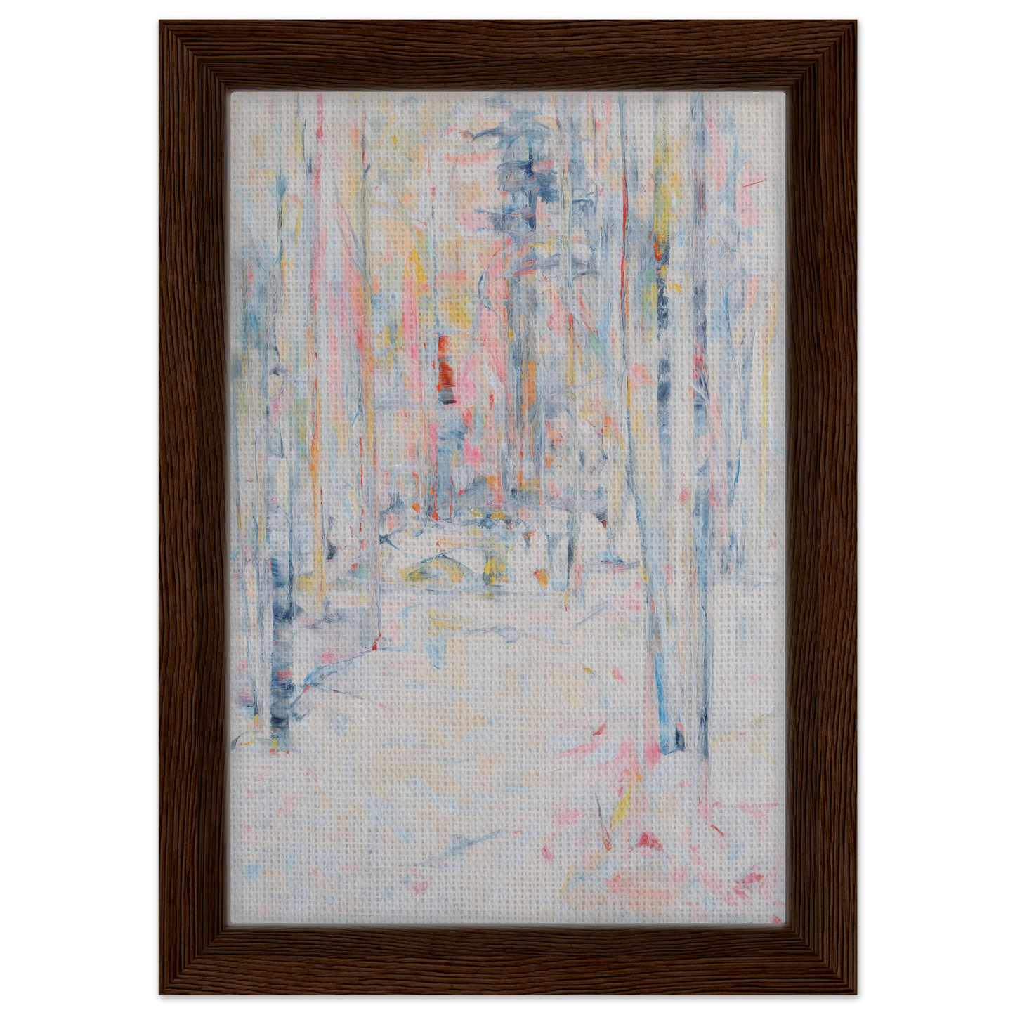 Abstract painting with pastel streaks in a frame, perfect for Snowbound Reverie Emerges room decor