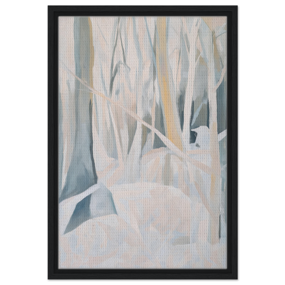 Abstract painting of ethereal tree-like forms in muted colors for Snowed Forest Dreams