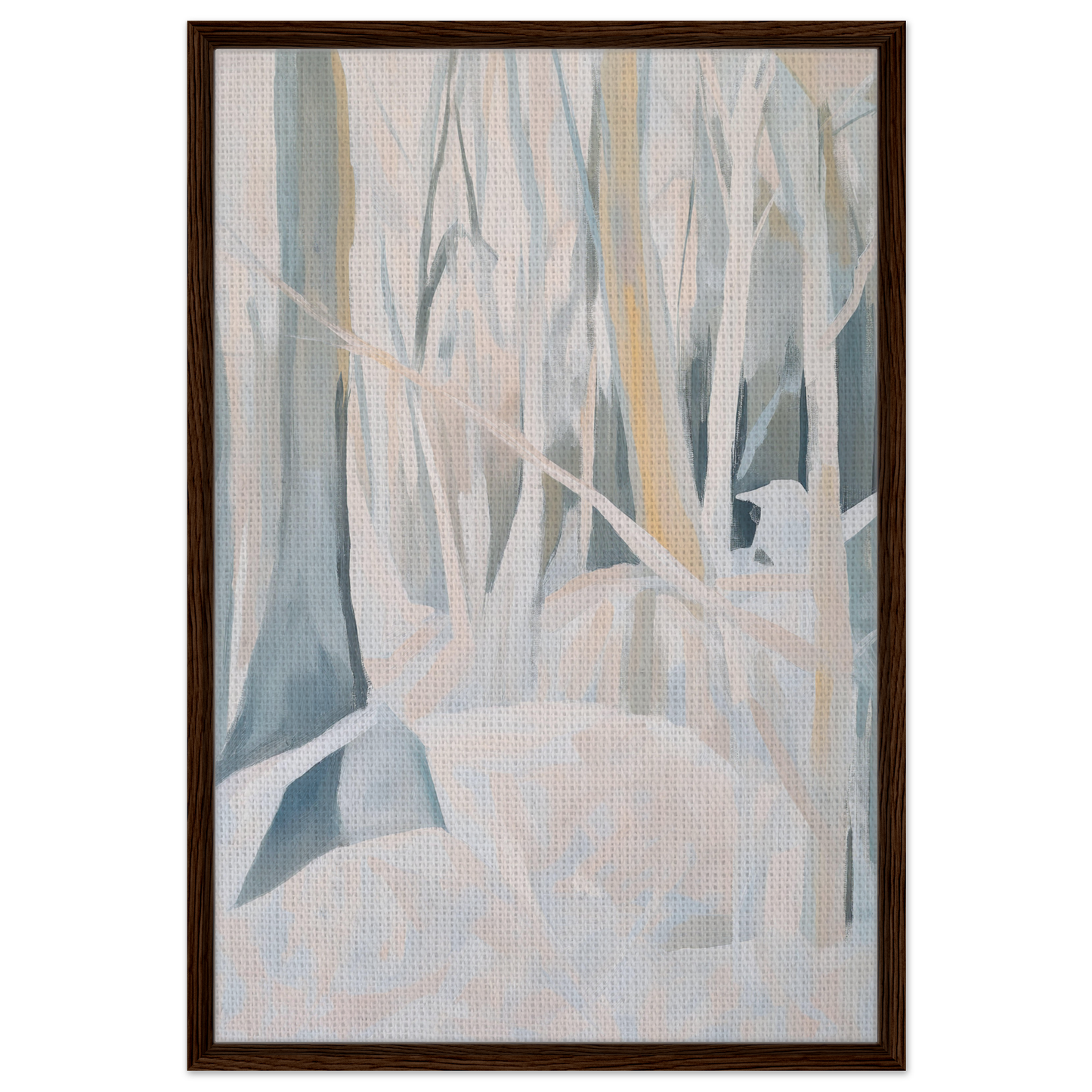 Abstract painting of misty trees in snowed forest dreams, perfect for forest dreams framed