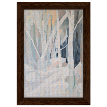 Abstract painting of tree-like forms in muted pastels, featured in Snow’s Silent Sonata