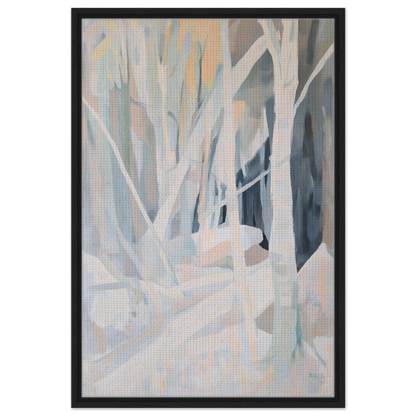 Abstract painting of stylized trees in muted pastels from Snow’s Silent Sonata room decor