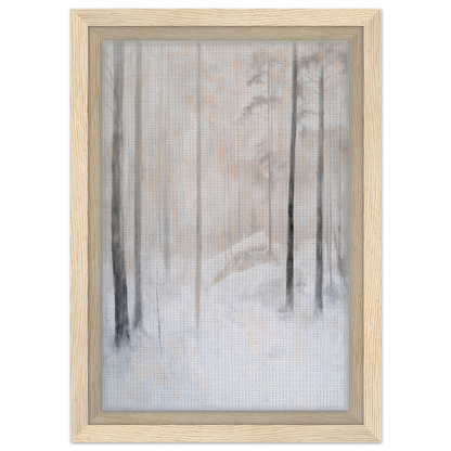 Framed canvas print of Snowy Sentinel Wisdom depicting a snowy forest with bare trees