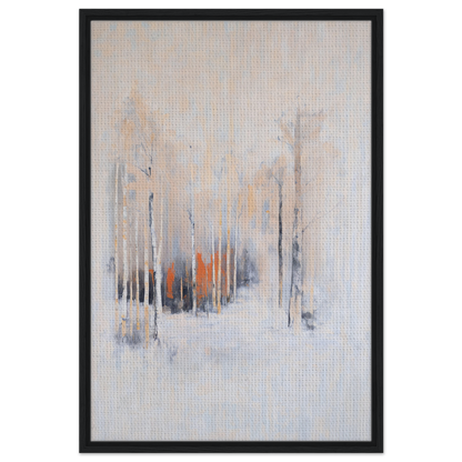 Abstract painting of vertical muted streaks in Solstice Whispering Undergrowth framed canvas art