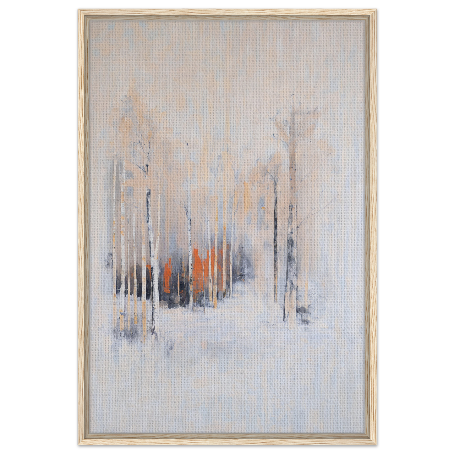 Abstract painting with vertical streaks in muted colors, framed canvas art Solstice Whispering Undergrowth