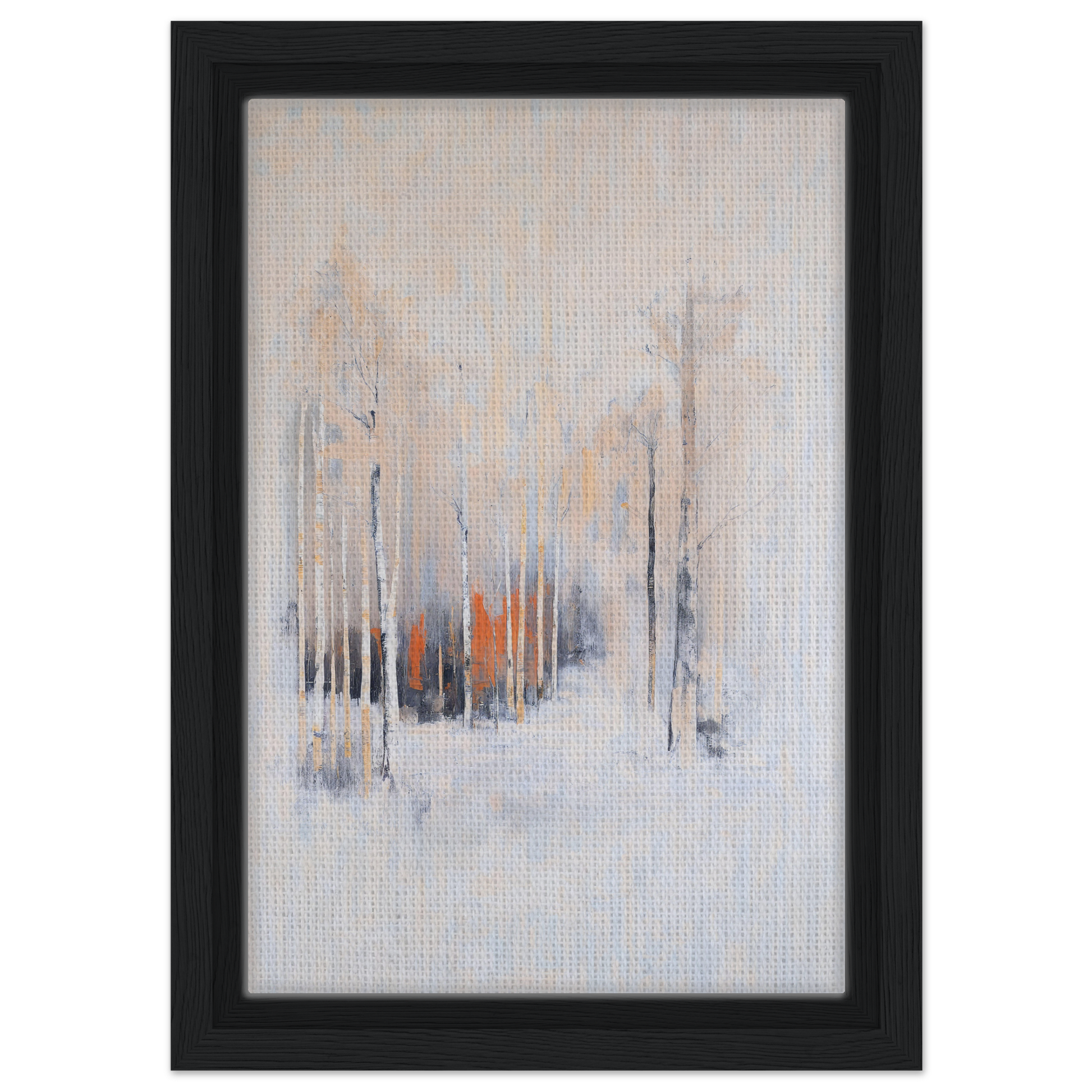 Framed canvas art featuring Solstice Whispering Undergrowth in muted misty forest colors