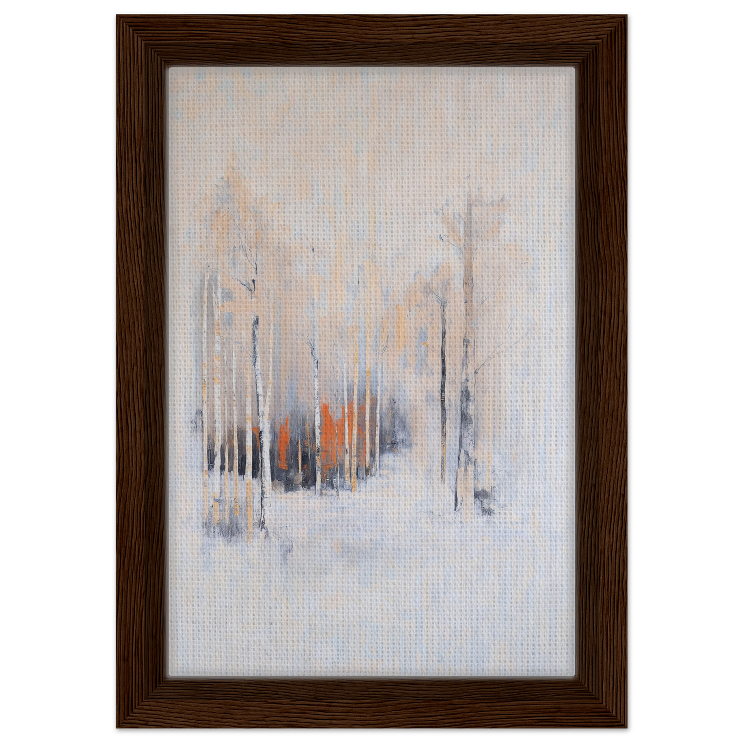 Abstract painting of misty forest scene in muted colors, framed canvas art for Solstice Whispering Undergrowth room decor