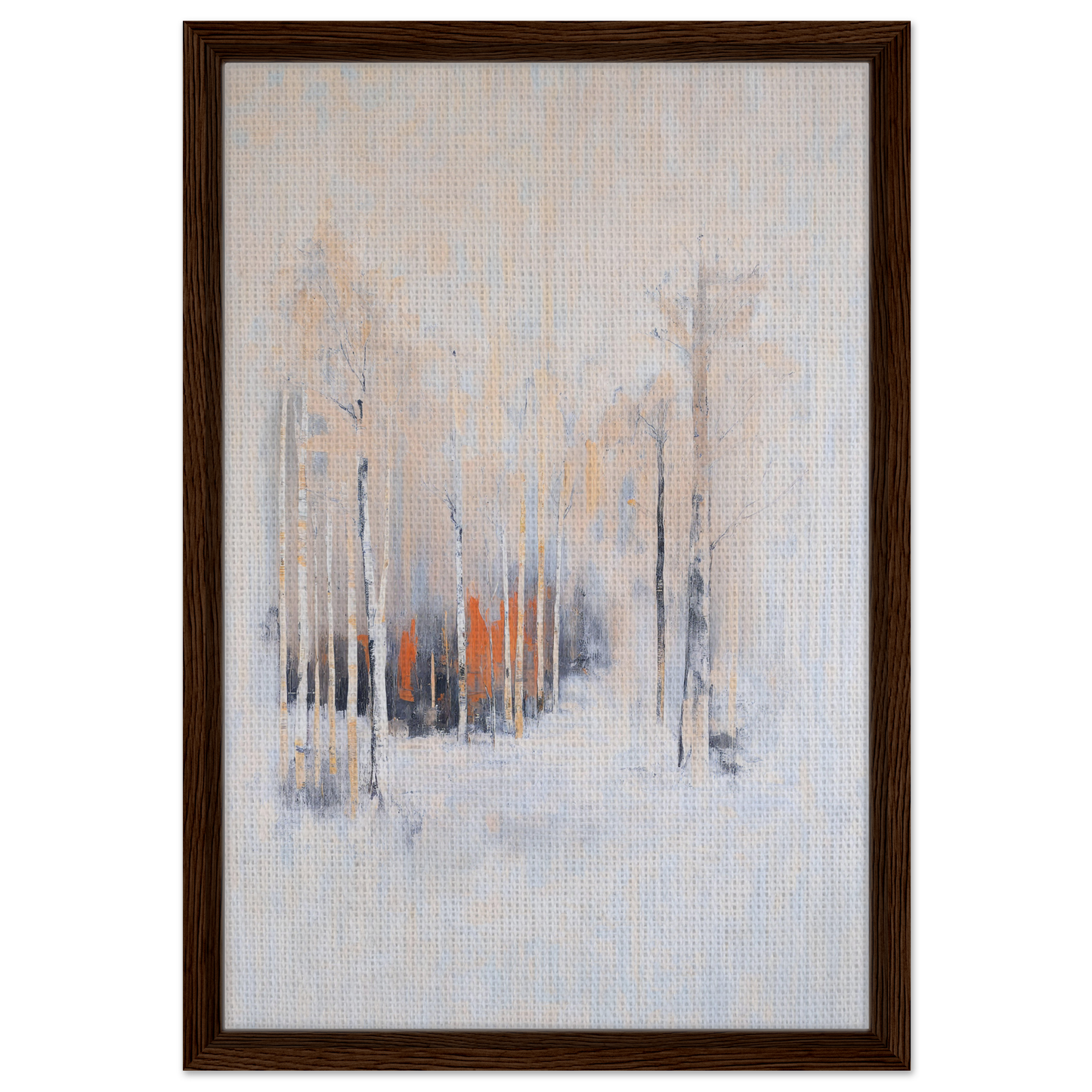 Framed canvas art titled Solstice Whispering Undergrowth with muted vertical streaks