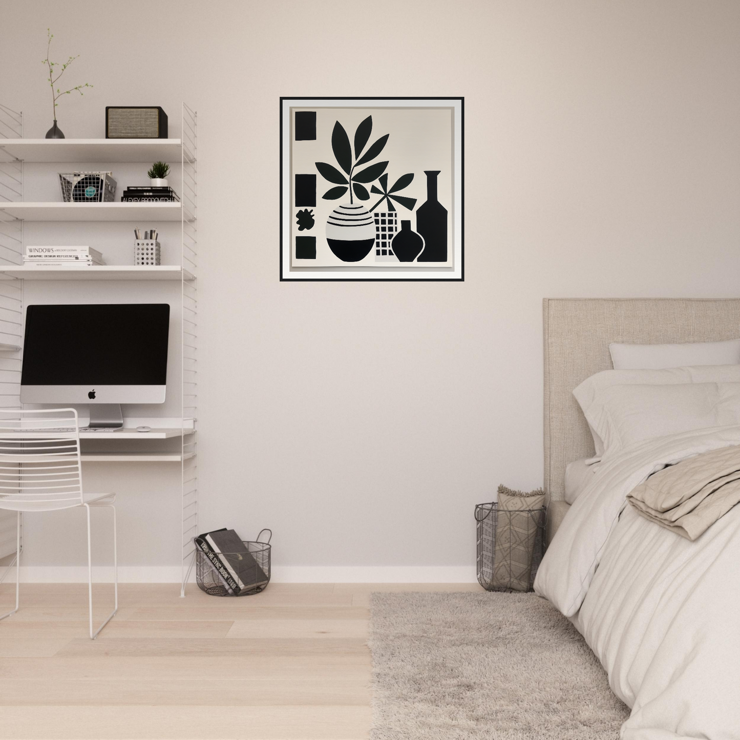 Black and white abstract art print of plants in a geometric style, Soma Sonata Sleek