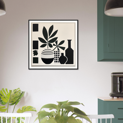 Black and white minimalist framed art featuring botanical shapes in Soma Sonata Sleek