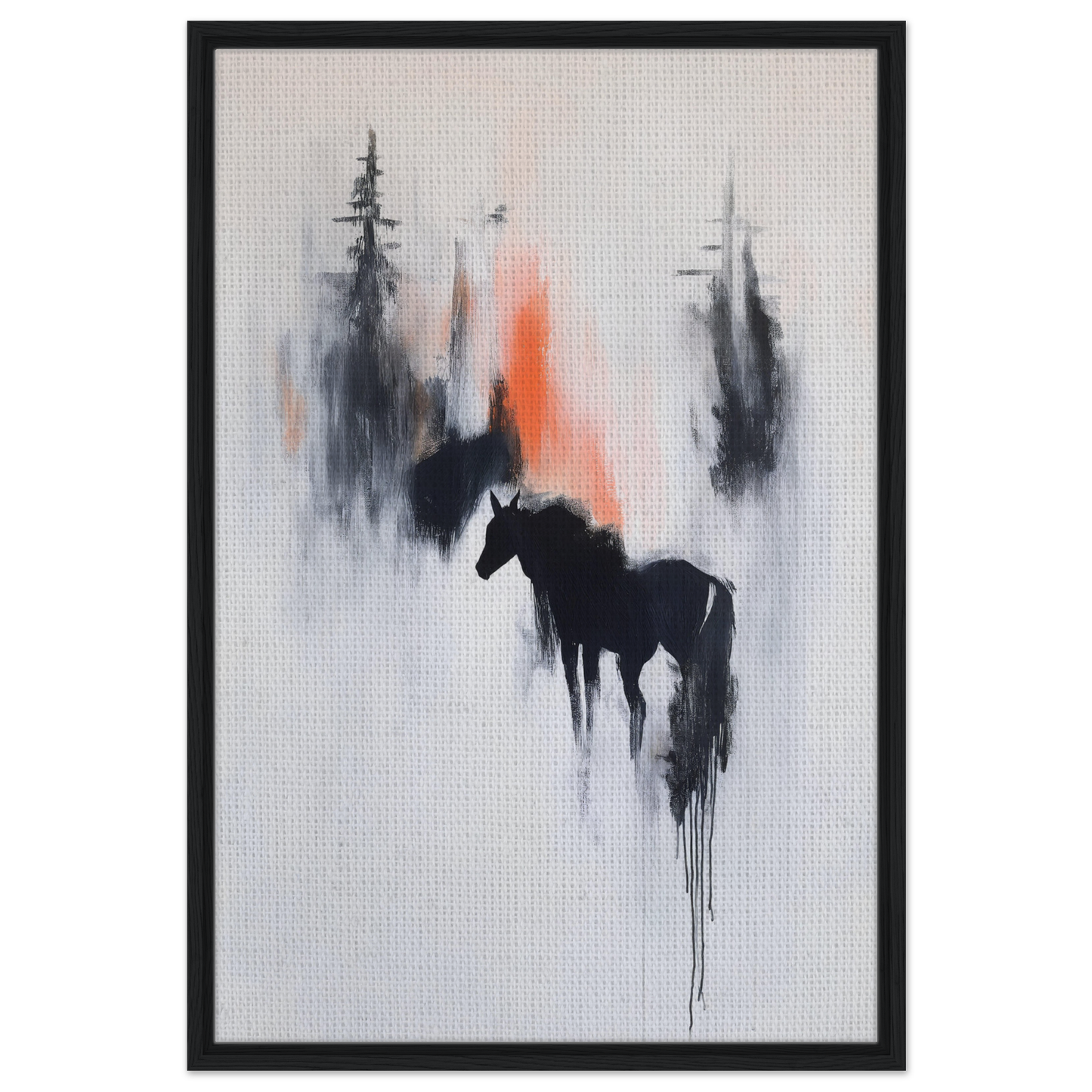 Silhouette of a horse in Spectral Equine Reverie framed canvas print with misty background