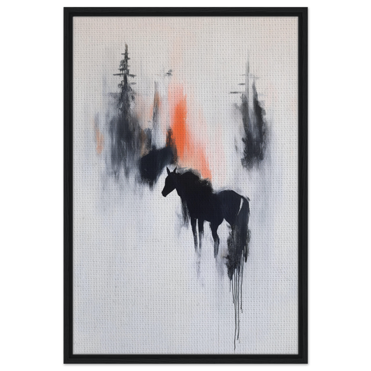 Silhouette of a horse in Spectral Equine Reverie framed canvas print with misty background