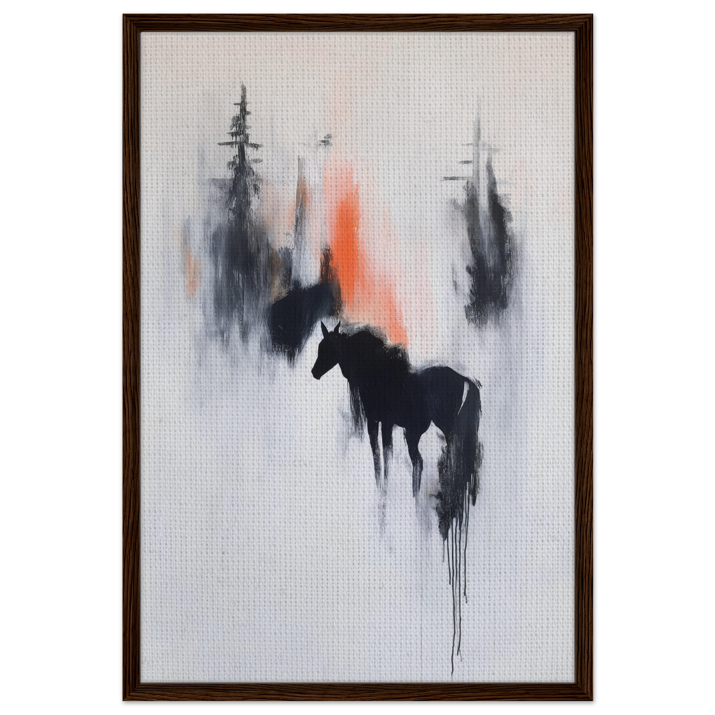 Silhouette of a horse in black against a misty background for Spectral Equine Reverie room decor