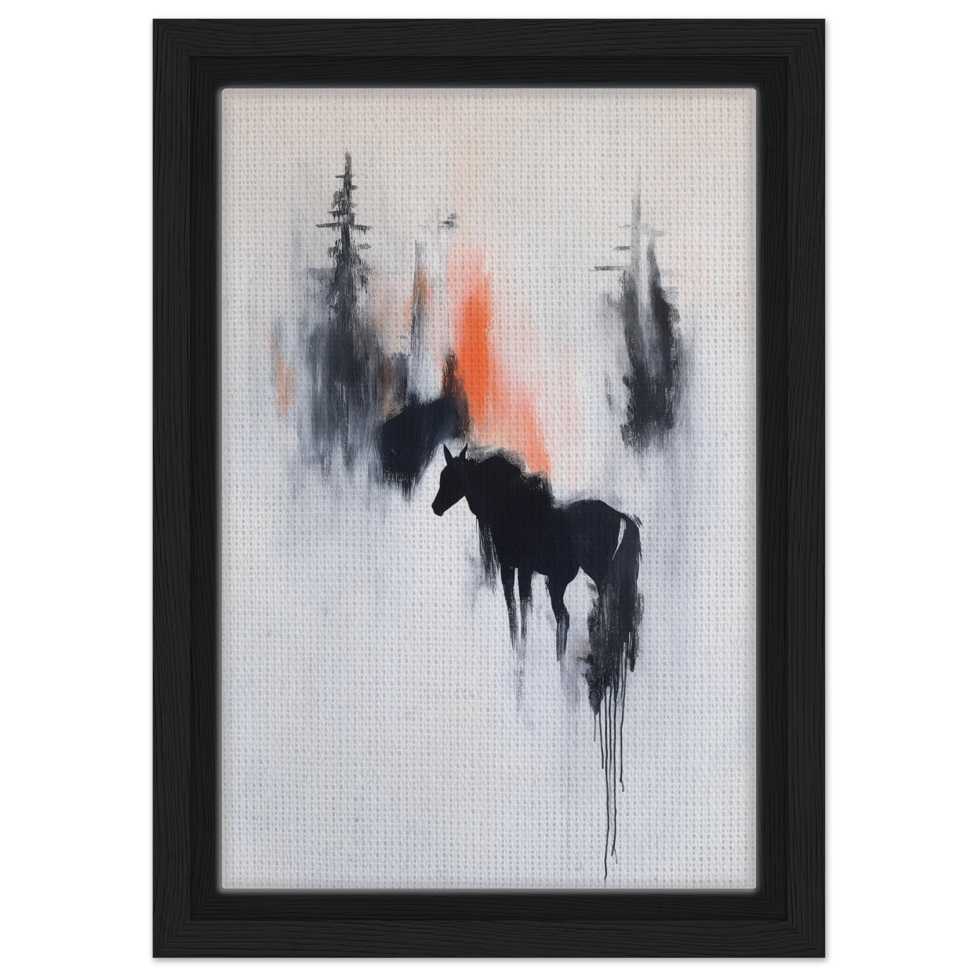 Silhouette of a horse in misty background, featured in Spectral Equine Reverie room decor