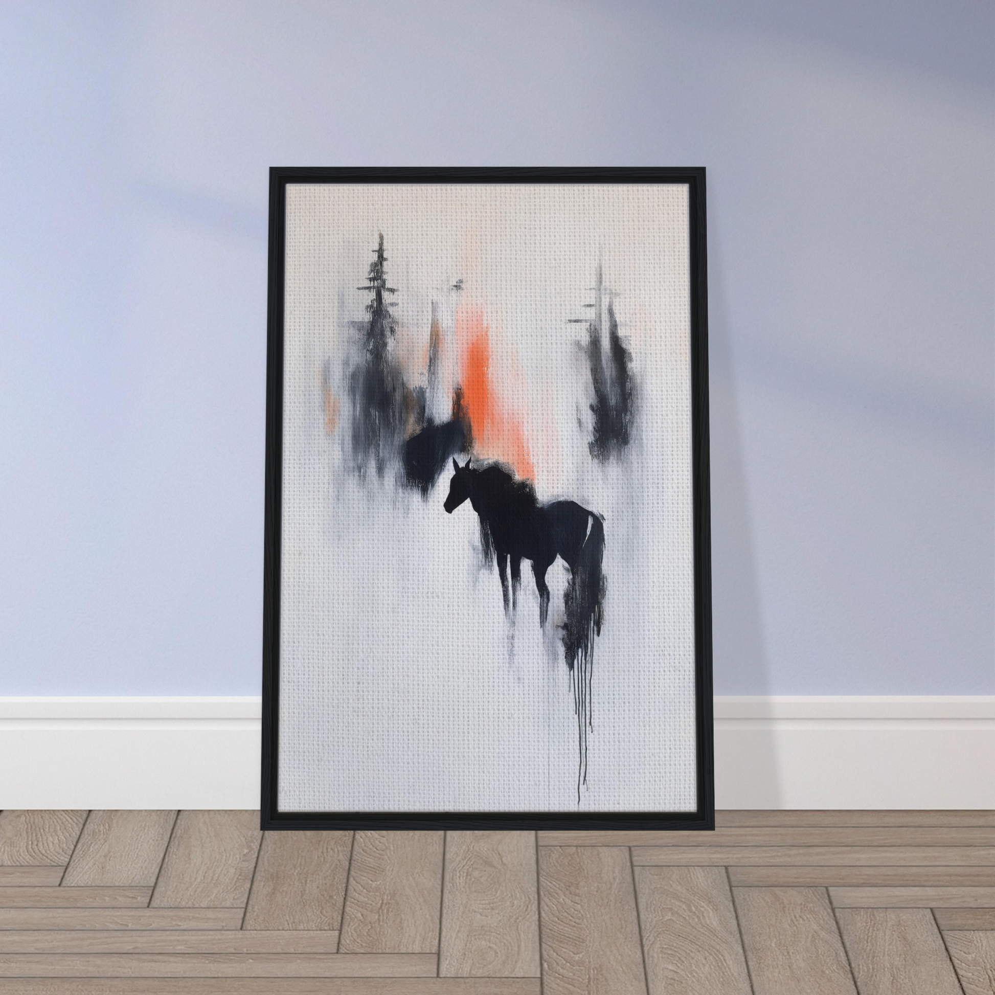 Framed watercolor horse silhouette artwork for Spectral Equine Reverie room decor